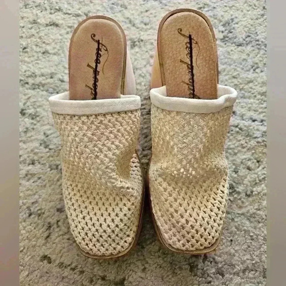 Free People Women's Beige Walk On Wood Boho Leather Platform Woven Clogs 38 - Picture 2 of 12
